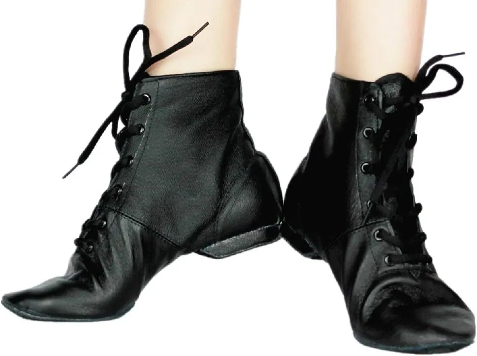 Cheapdancing Men’s & Women's Practice Dancing Shoes Soft Leather Flat Jazz Boots (Black, Adult, Men, 9.5, Numeric, US Footwear Size System, Medium)