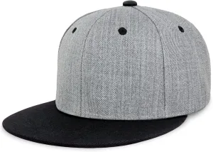 CHOK.LIDS Two Tone Snapback Heather Grey Flat Bill Visor Wool Blend Classic Plain Hats for Men Women Adjustable Baseball Cap