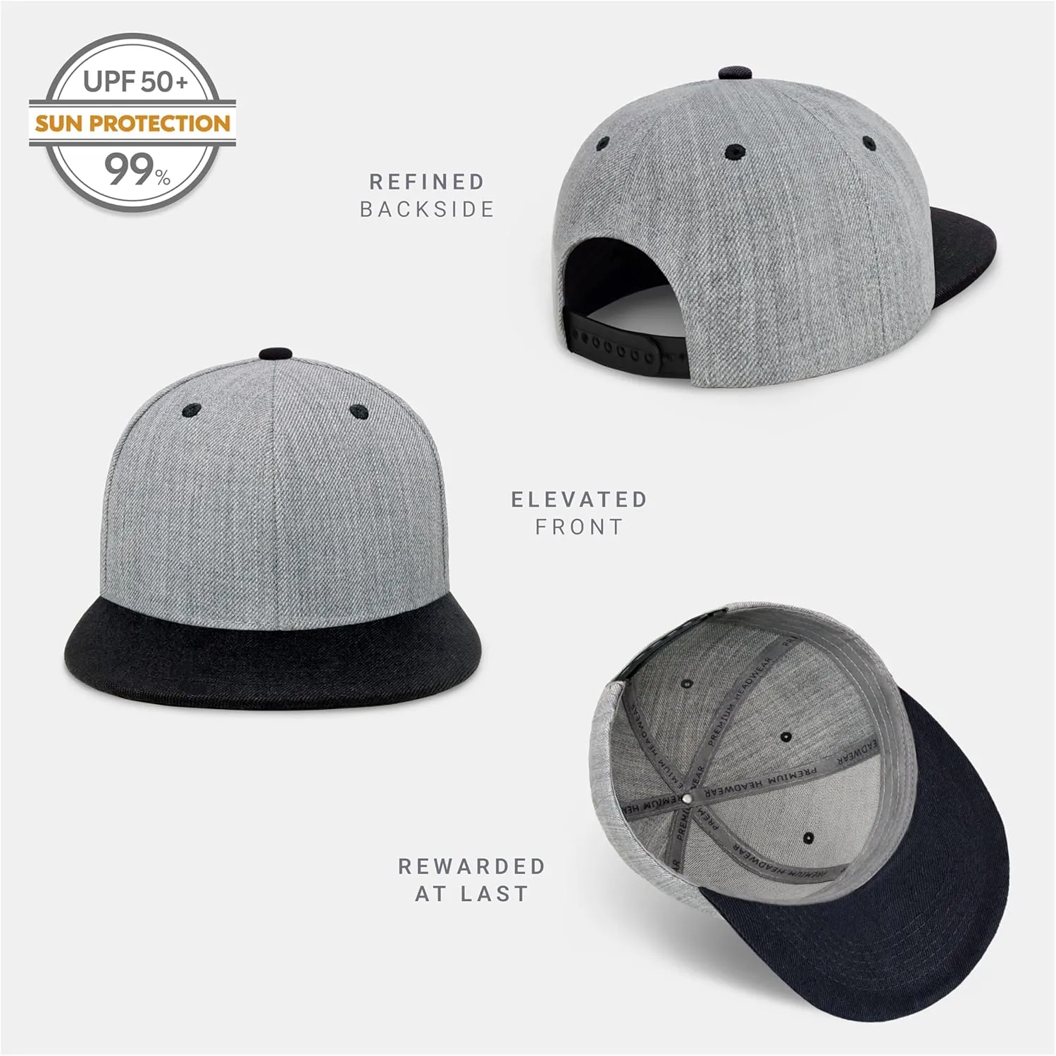 CHOK.LIDS Two Tone Snapback Heather Grey Flat Bill Visor Wool Blend Classic Plain Hats for Men Women Adjustable Baseball Cap