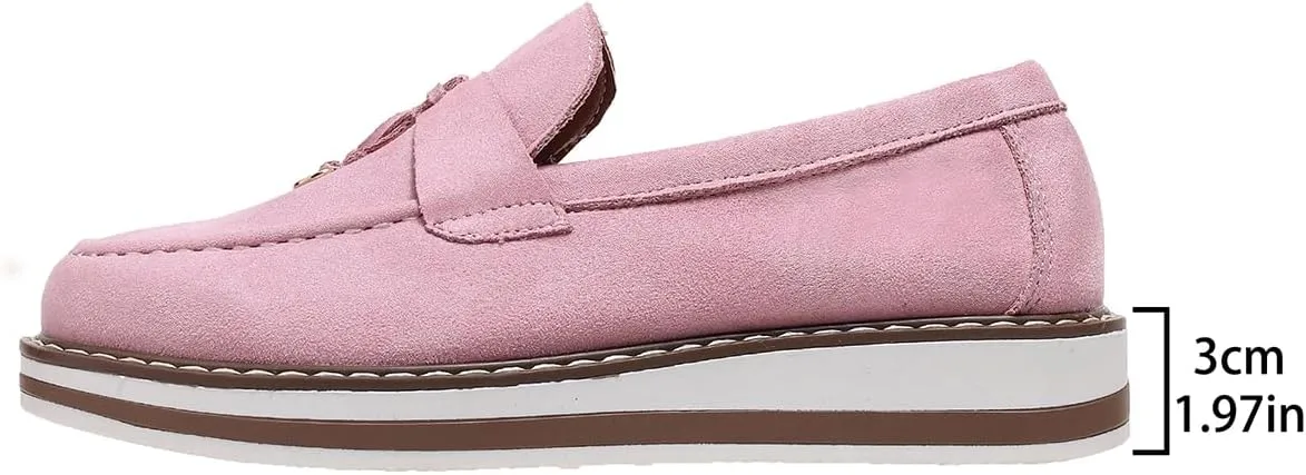 Chunky Platform Loafers for Women Tassel Slip On Suede Faux Leather Loafers Slip On Casual Loafers