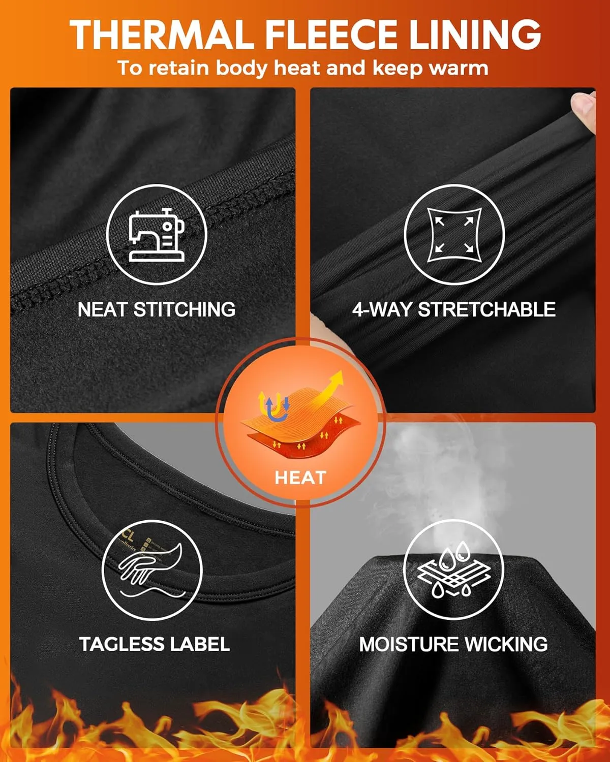 CL convallaria 2 Pack Long Johns Thermal Underwear for Men Soft Fleece Lined Base Layer Cold Weather Set XS-4XL