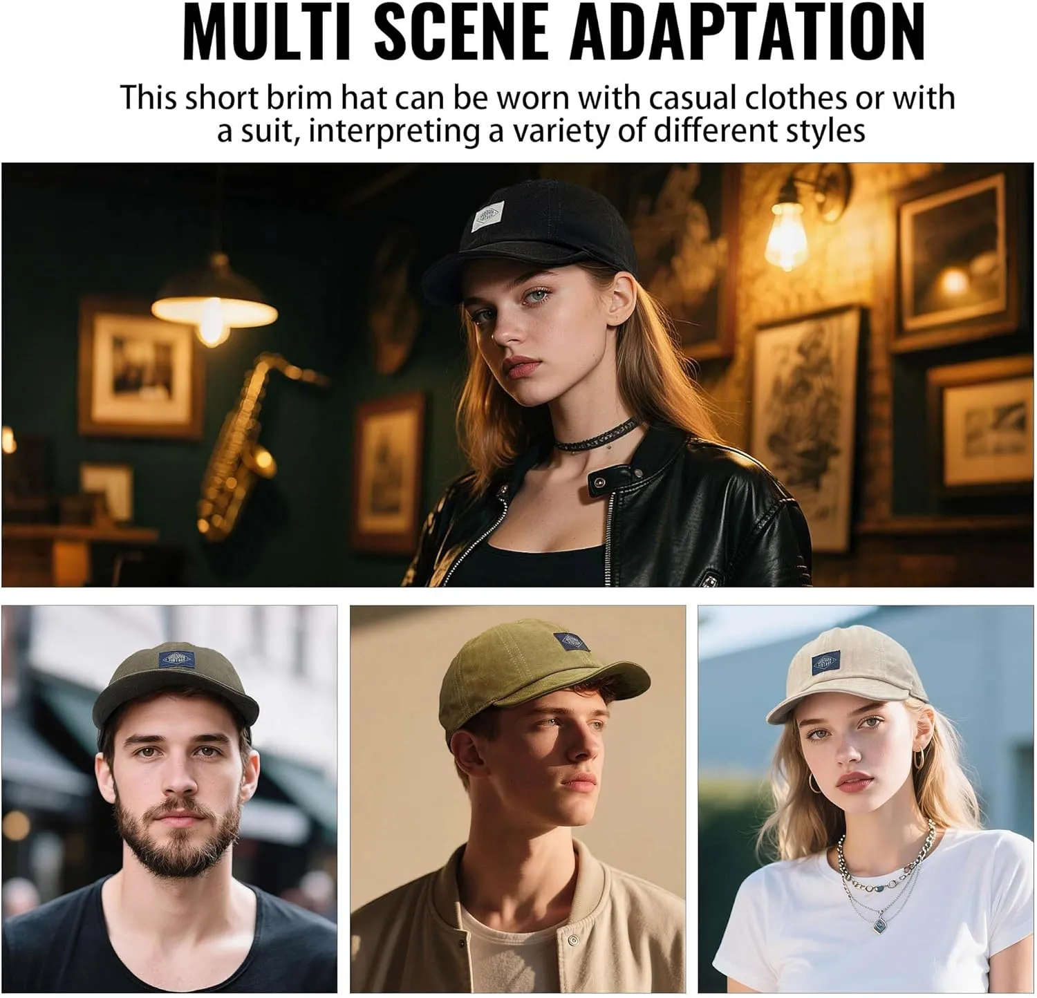 Clakllie Soft Short Brim Hats for Men Low Profile Baseball Cap Casual Trucker Hat Moisture Wicking Outdoor Running Hat