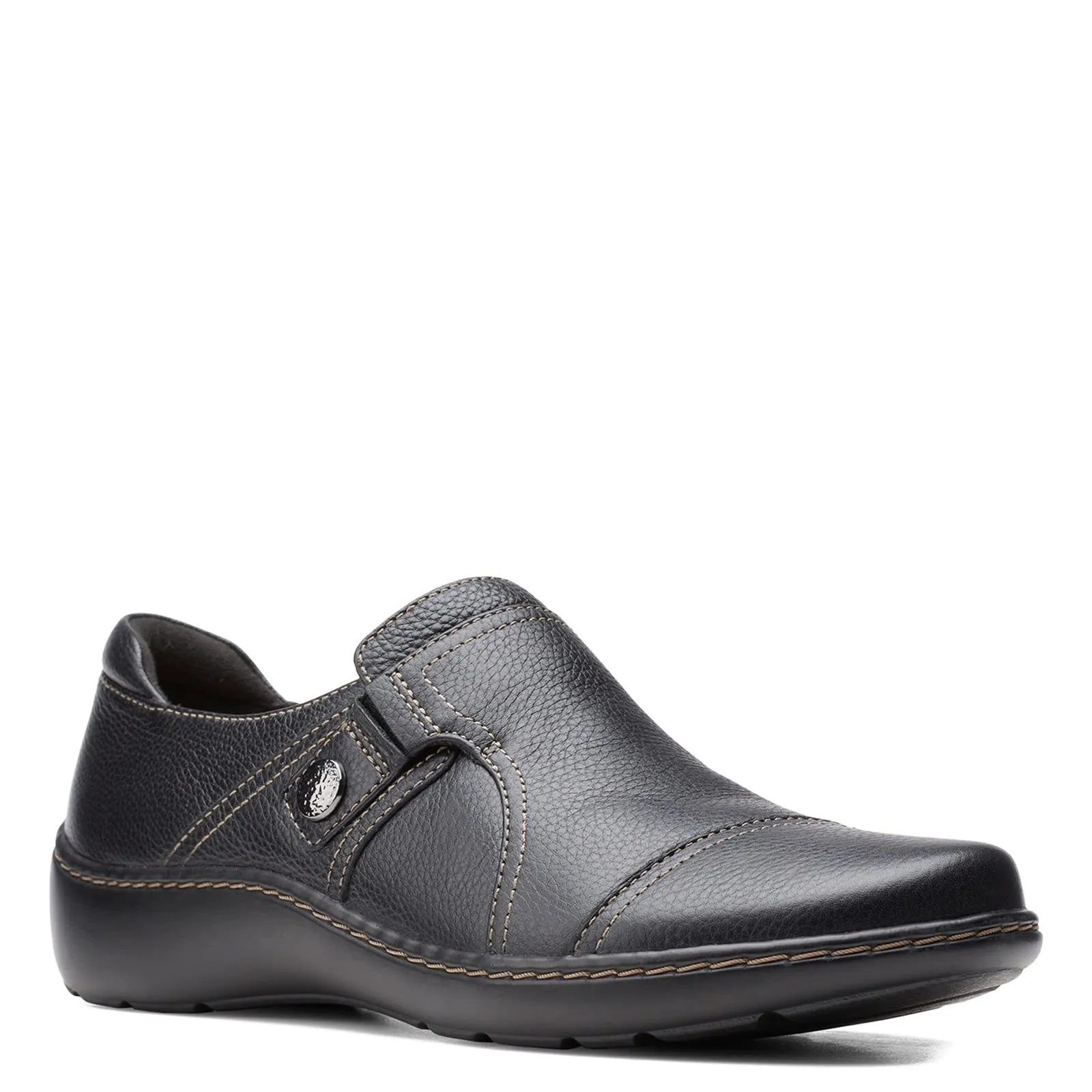 Clarks Women's Cora Poppy Loafer, Black Tumbled, 10 Wide