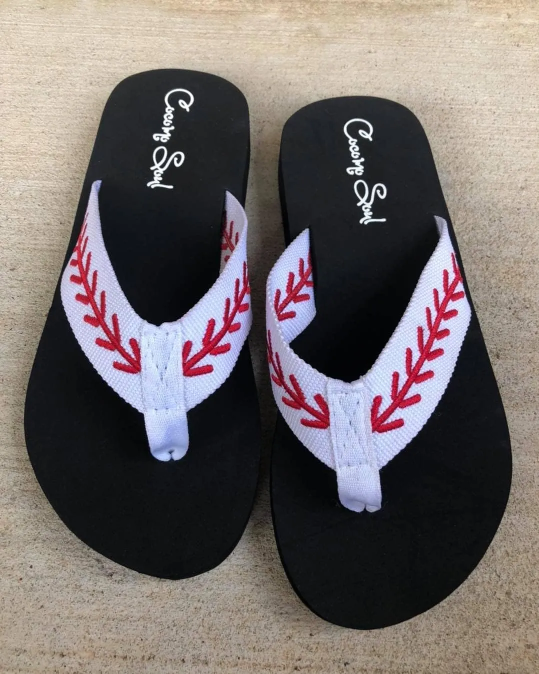 Cocomo Soul Baseball Flip Flops | Embroidered Slippers for Women | Baseball Mom Sandals