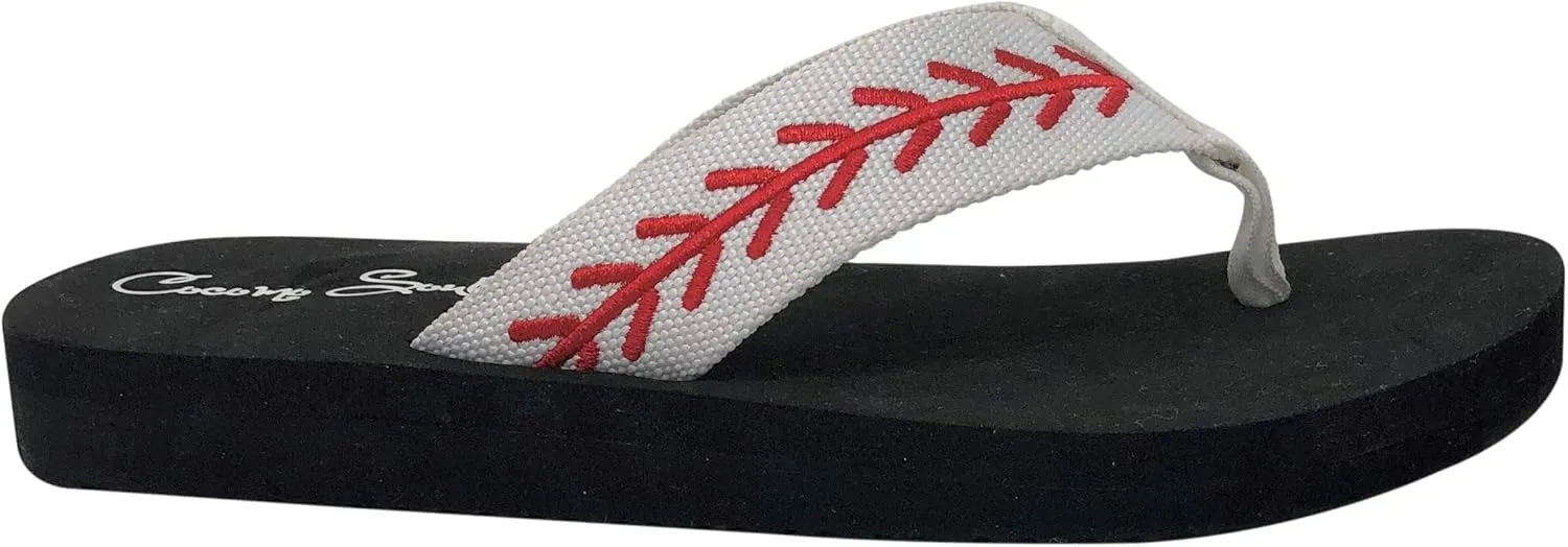Cocomo Soul Baseball Flip Flops | Embroidered Slippers for Women | Baseball Mom Sandals