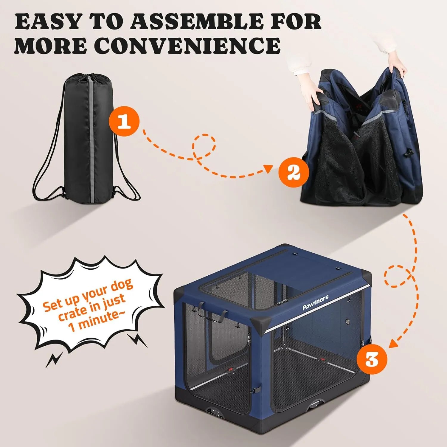 Collapsible Dog Crate: 42 Inch Foldable Soft Sided Dog Crate for Extra Large Dogs, Portable Dog Travel Kennel with Soft Mat for Indoors & Outdoors, Blue