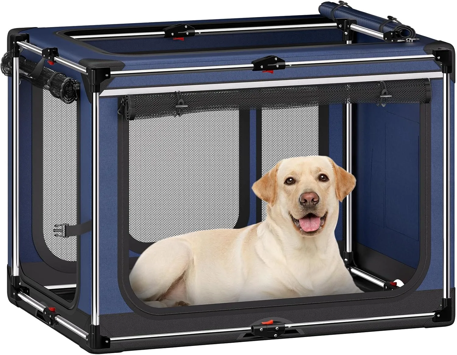Collapsible Dog Crate: 42 Inch Foldable Soft Sided Dog Crate for Extra Large Dogs, Portable Dog Travel Kennel with Soft Mat for Indoors & Outdoors, Blue