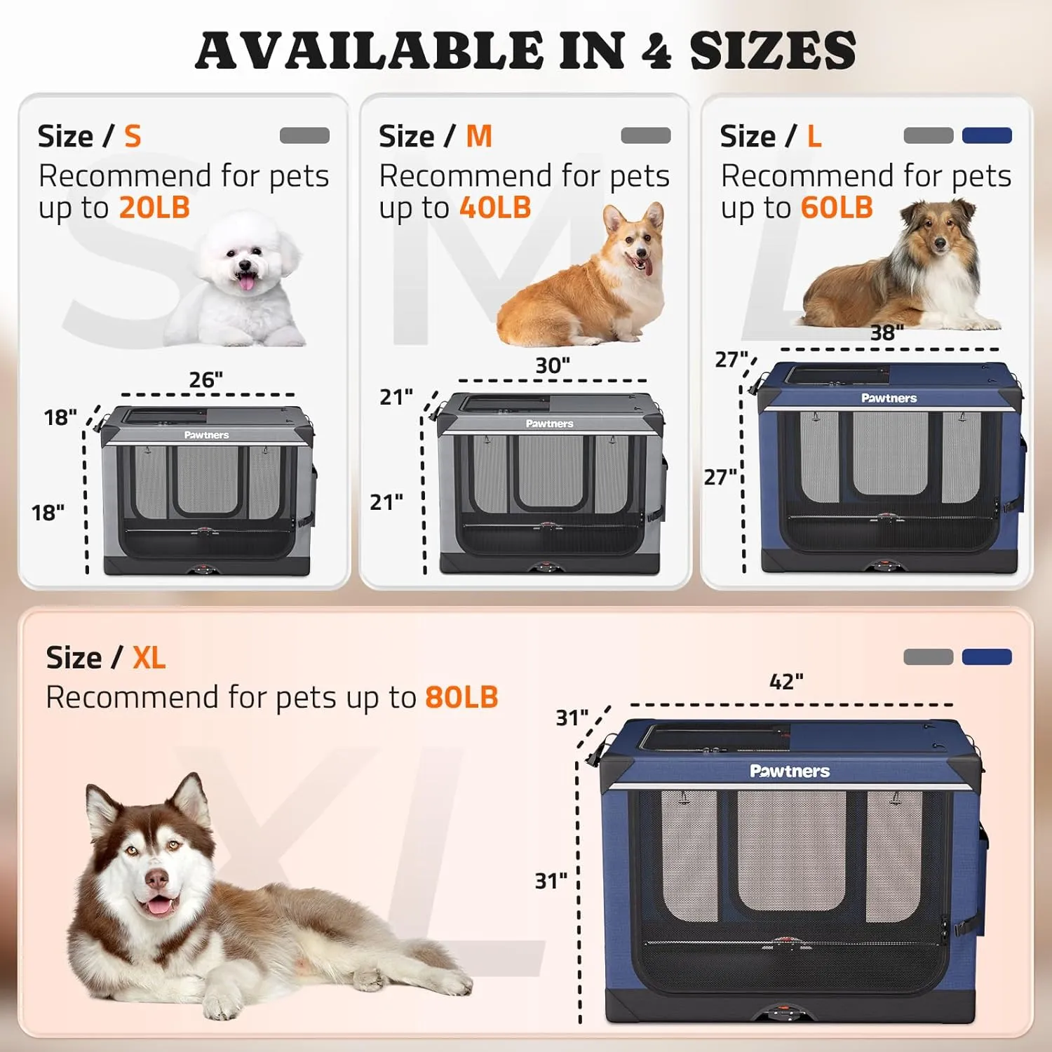 Collapsible Dog Crate: 42 Inch Foldable Soft Sided Dog Crate for Extra Large Dogs, Portable Dog Travel Kennel with Soft Mat for Indoors & Outdoors, Blue