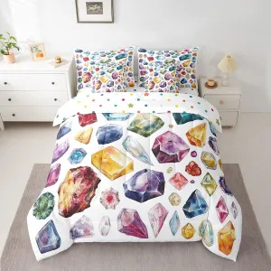 Colorful Stone Comforter Set 7 Pieces,Watercolor Magic Crystal Bed Set for Kids,Natural Mineral Stone Bedding Bed in a Bag,Full (1 Comforter,2 Pillowcase,2 Pillow Covers,1 Flat Sheet,1 Fitted Sheet)