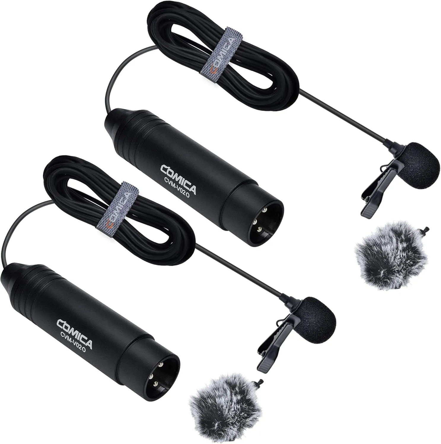 COMICA XLR Microphone CVM-V02O 2 Pack 14.76 fts Phantom Power Omni-Directional Lavalier Lapel Microphone for Canon Sony Panasonic Camcorders Zoom H4n H5 H6 Tascam DR-40 DR-60D DR-70D DR-100 Recorders
