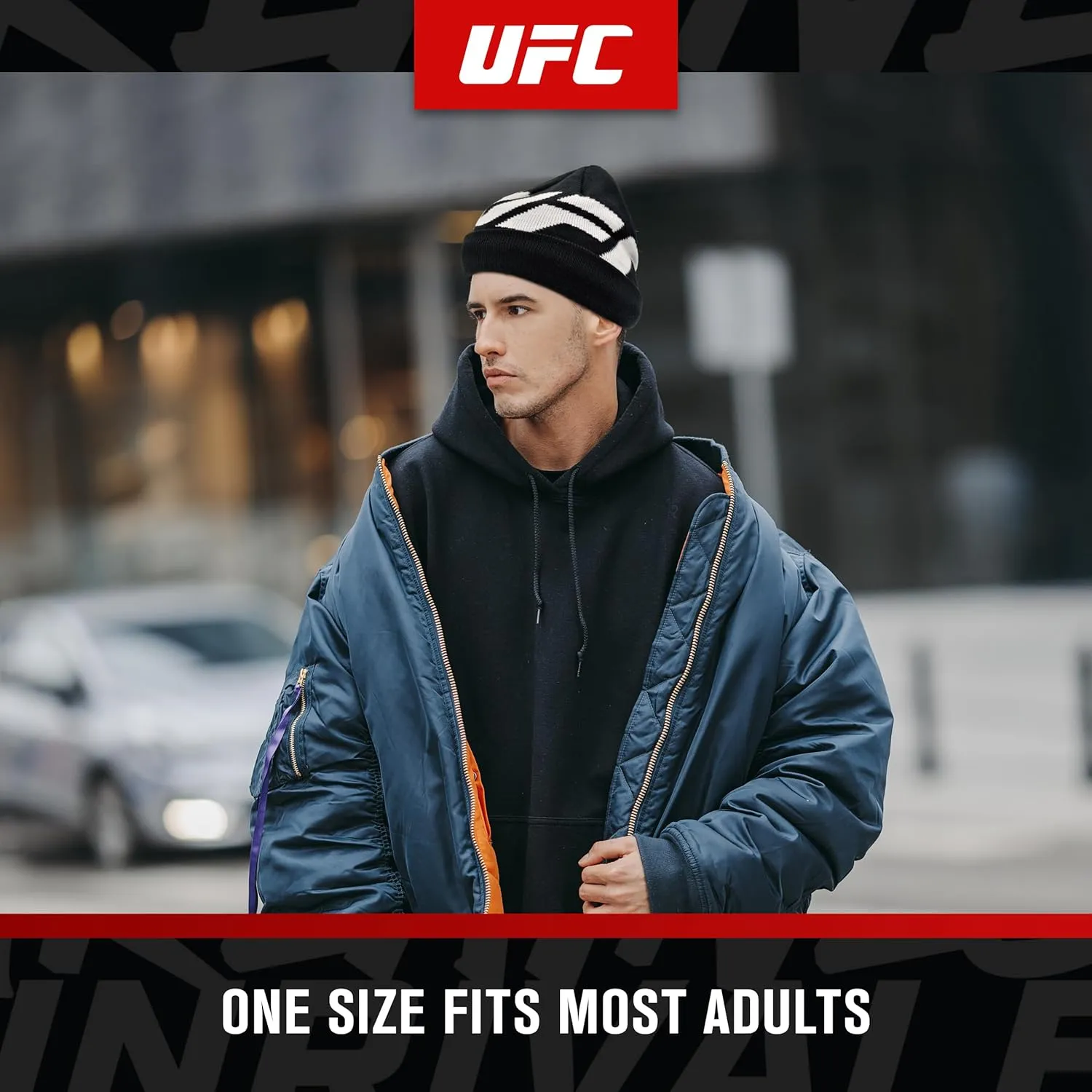 Concept One UFC Beanie Hat, Cuffed Winter Knit Cap with Faux Sherpa Lining and Jacquard Logo
