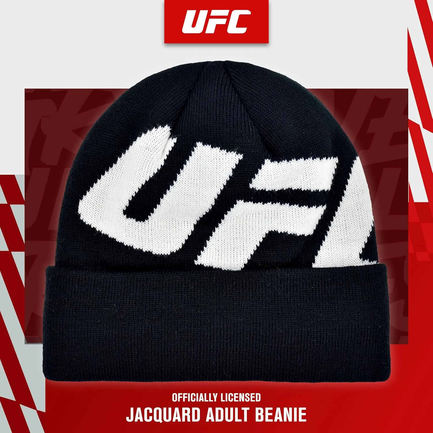 Concept One UFC Beanie Hat, Cuffed Winter Knit Cap with Faux Sherpa Lining and Jacquard Logo