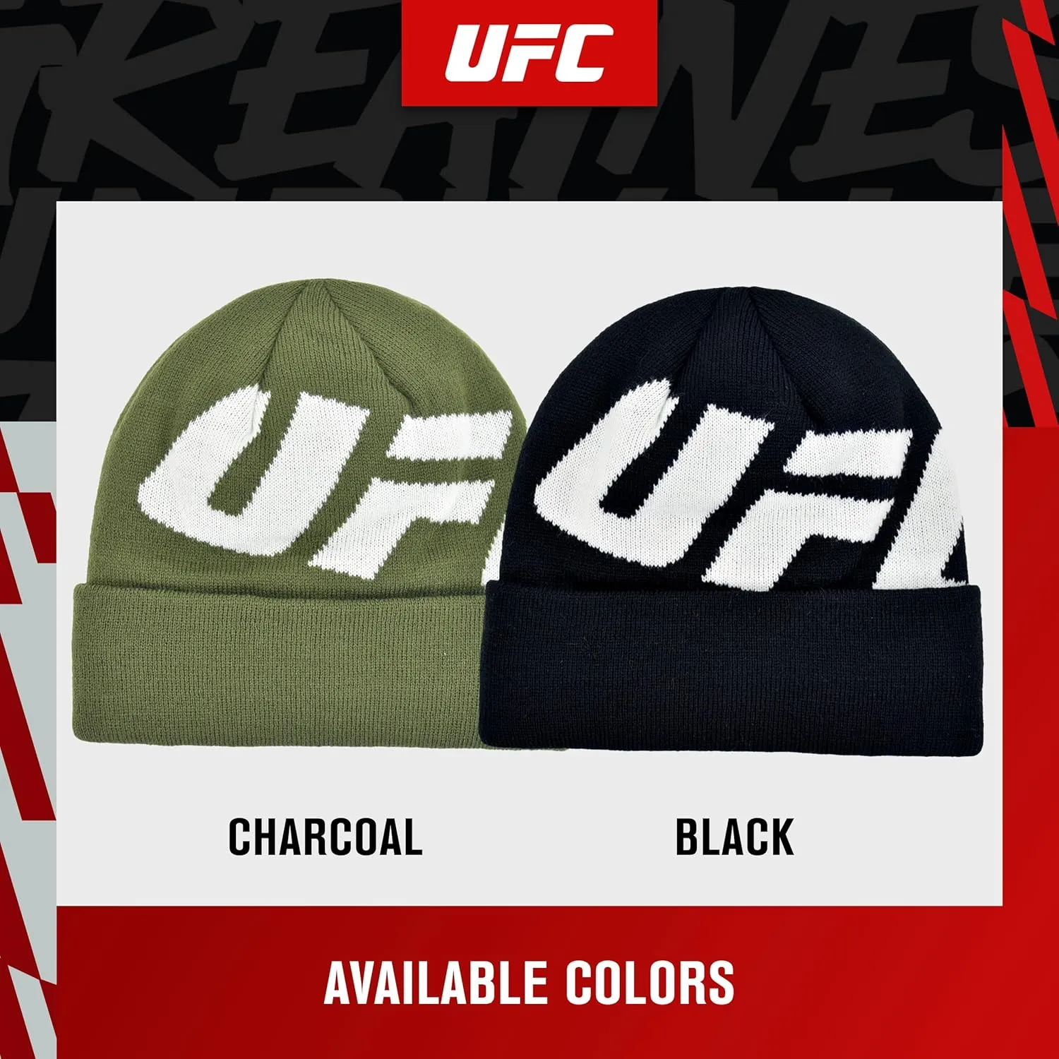Concept One UFC Beanie Hat, Cuffed Winter Knit Cap with Faux Sherpa Lining and Jacquard Logo