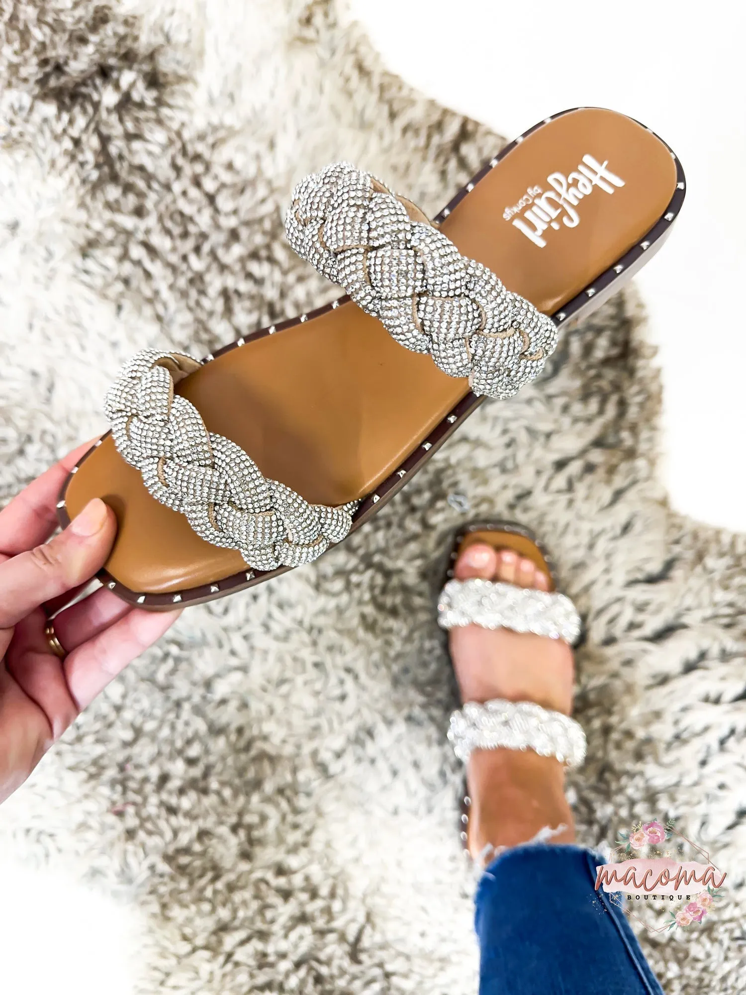 CORKYS Don’t Get It Twisted Rhinestone Flat Sandal Clear