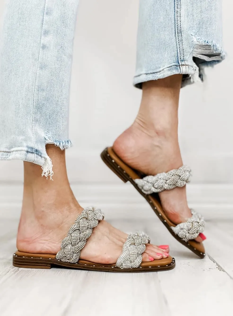 CORKYS Don’t Get It Twisted Rhinestone Flat Sandal Clear