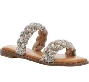 CORKYS Don’t Get It Twisted Rhinestone Flat Sandal Clear