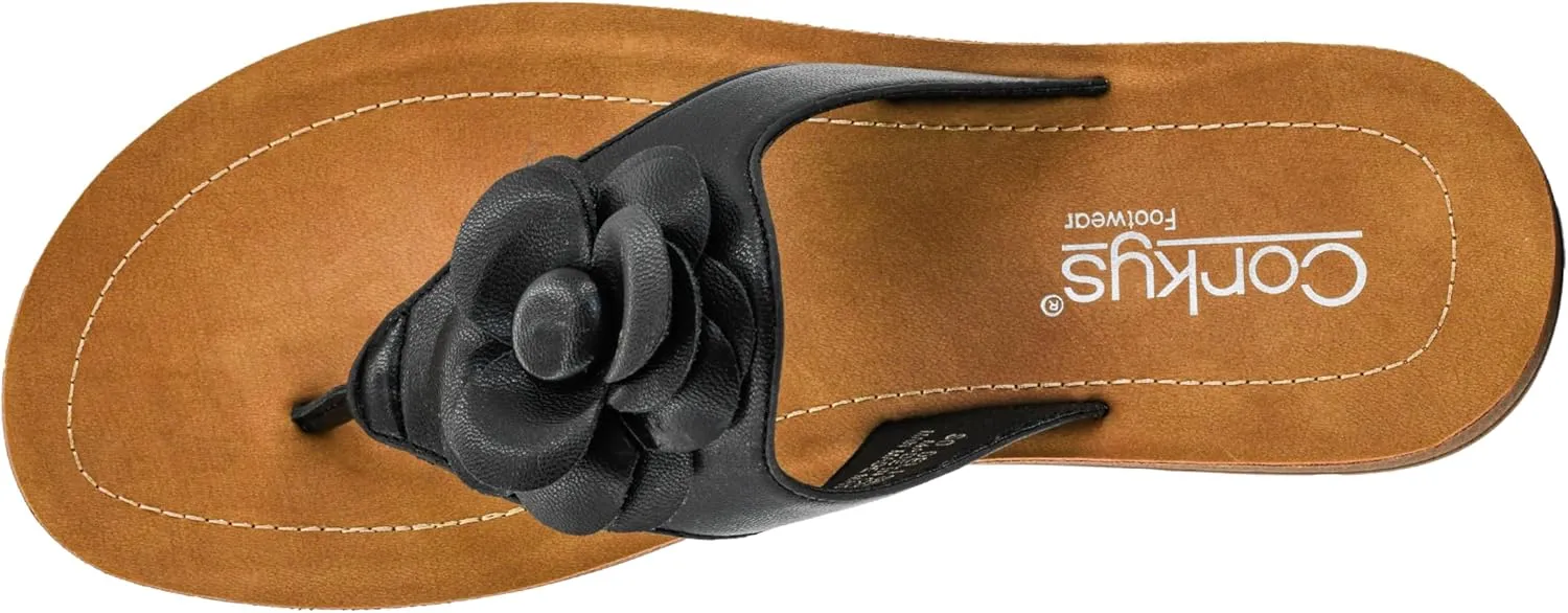 Corkys Footwear Women's So Delish Flip Flop Sandal – Lightweight, Comfortable, with Floral Embellishment, Perfect for Summer Style and Versatile Wear, Open Toe