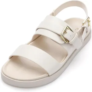CosyFever Women's Beige Slip On Flat Footbed Sandals Adjustable Back Strap Comfortable Walking Shoes for Casual Outfits Summer Work - 7 B(M) US