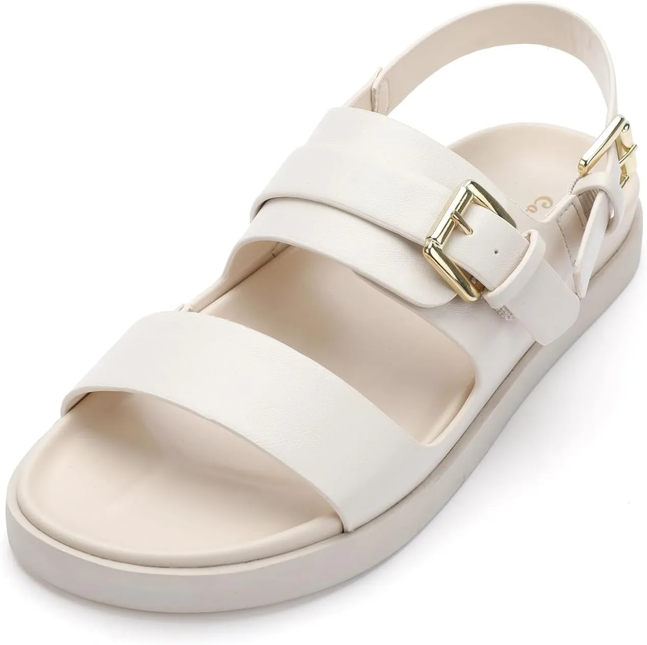 CosyFever Women's Beige Slip On Flat Footbed Sandals Adjustable Back Strap Comfortable Walking Shoes for Casual Outfits Summer Work - 7 B(M) US