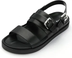 CosyFever Women's Black Slip On Flat Footbed Sandals Adjustable Back Strap Comfortable Walking Shoes for Casual Outfits Summer Work - 7.5 B(M) US