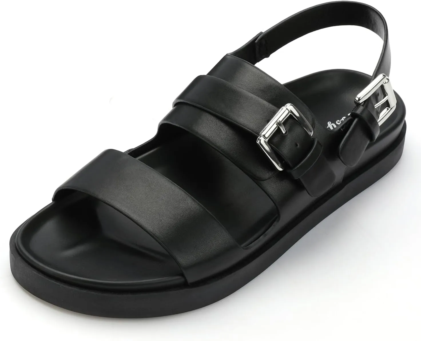 CosyFever Women's Black Slip On Flat Footbed Sandals Adjustable Back Strap Comfortable Walking Shoes for Casual Outfits Summer Work - 7.5 B(M) US