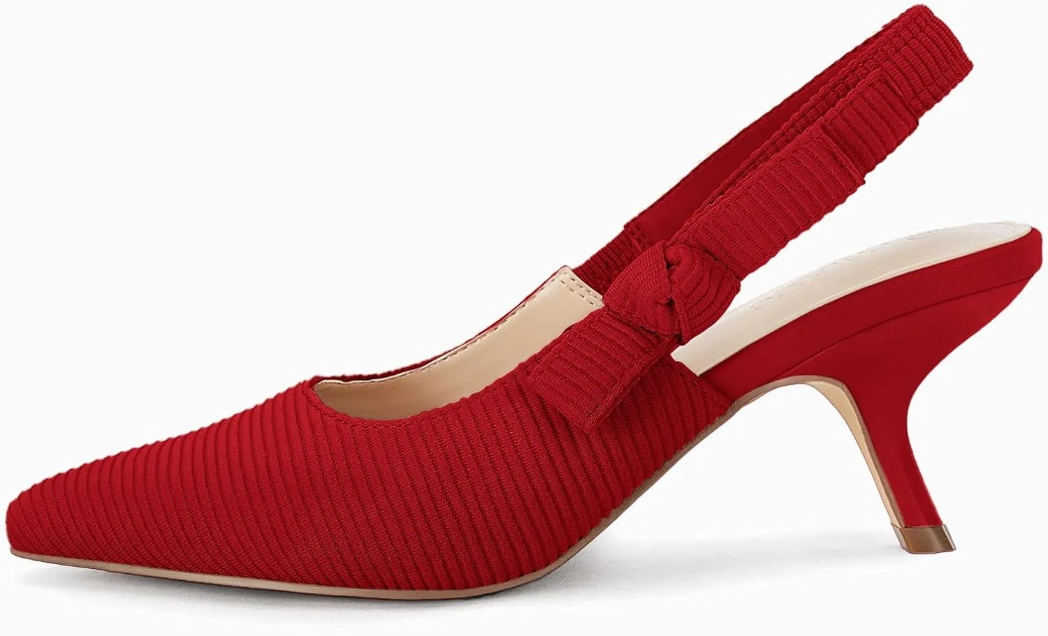 Coutgo Womens Slingback Kitten Heels Closed Pointed Toe Bowknot Knitted Slip On Work Pumps Dress Shoes