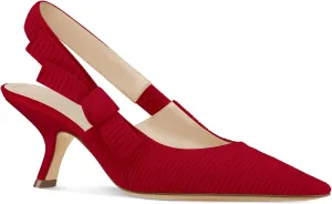 Coutgo Womens Slingback Kitten Heels Closed Pointed Toe Bowknot Knitted Slip On Work Pumps Dress Shoes