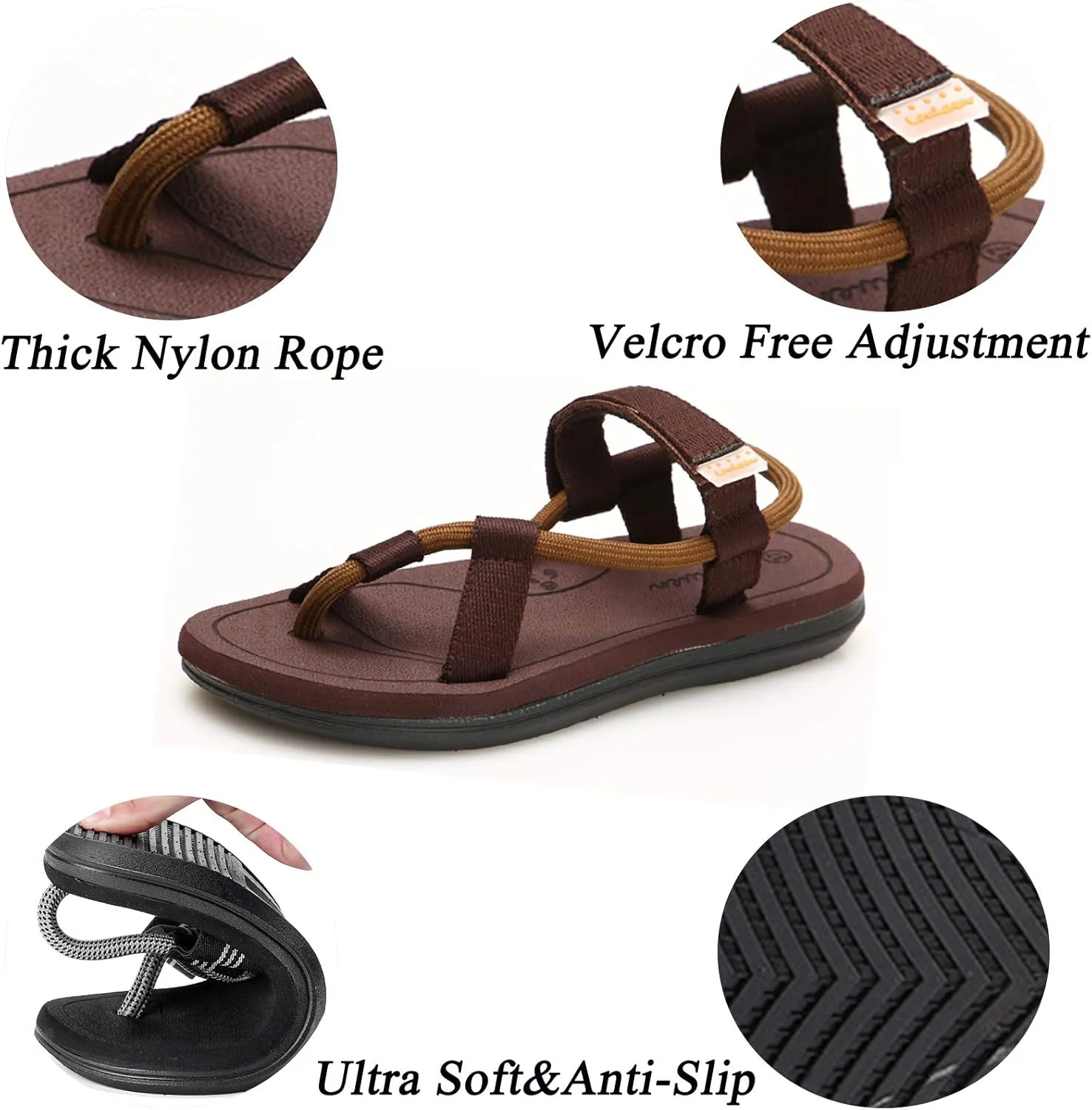 CYian Mens Sandals Slippers Rubber Flip Flops for Men Shoes with Fashion Eastic Strap Free Adjustment Indoor Outdoor