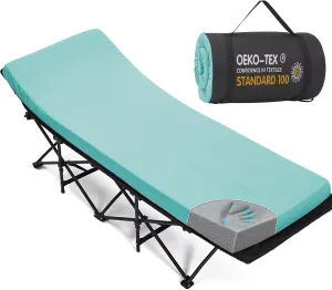 CYMULA Camping Cot Mattress 2in Memory Foam Sleeping Pad,Soft Warm Non-Slip Camping Mattress Topper with Retaining for Adults,Portable Roll up Pad for Travel(Aqua blue75 x30)