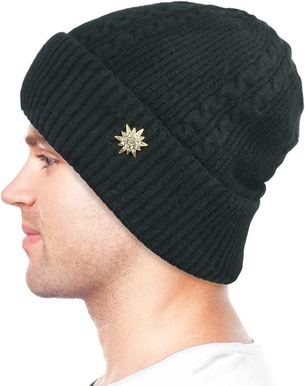 Dahlia Men's Skullies & Beanies - Wool, Knit Winter Hat, Fleece Lined,