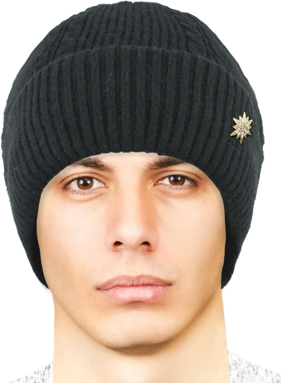 Dahlia Men's Skullies & Beanies - Wool, Knit Winter Hat, Fleece Lined,