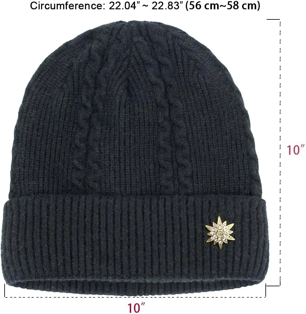 Dahlia Men's Skullies & Beanies - Wool, Knit Winter Hat, Fleece Lined,