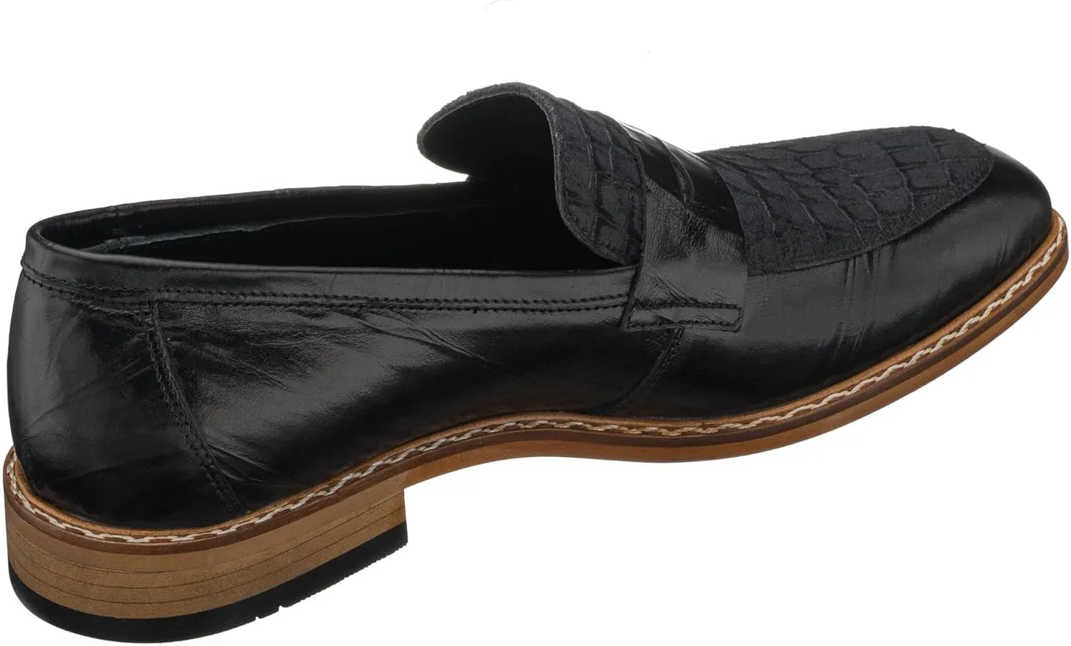 DALGALA Men's Black Crocodile Print Leather Handcrafted Loafer Shoes Men's Formal Dress Shoes Derby Shoes