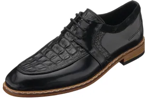DALGALA Men's Black Leather Crocodile Print Handcrafted Oxford Shoes Lace up Shoes Mens Derby Shoes Formal Dress Shoes
