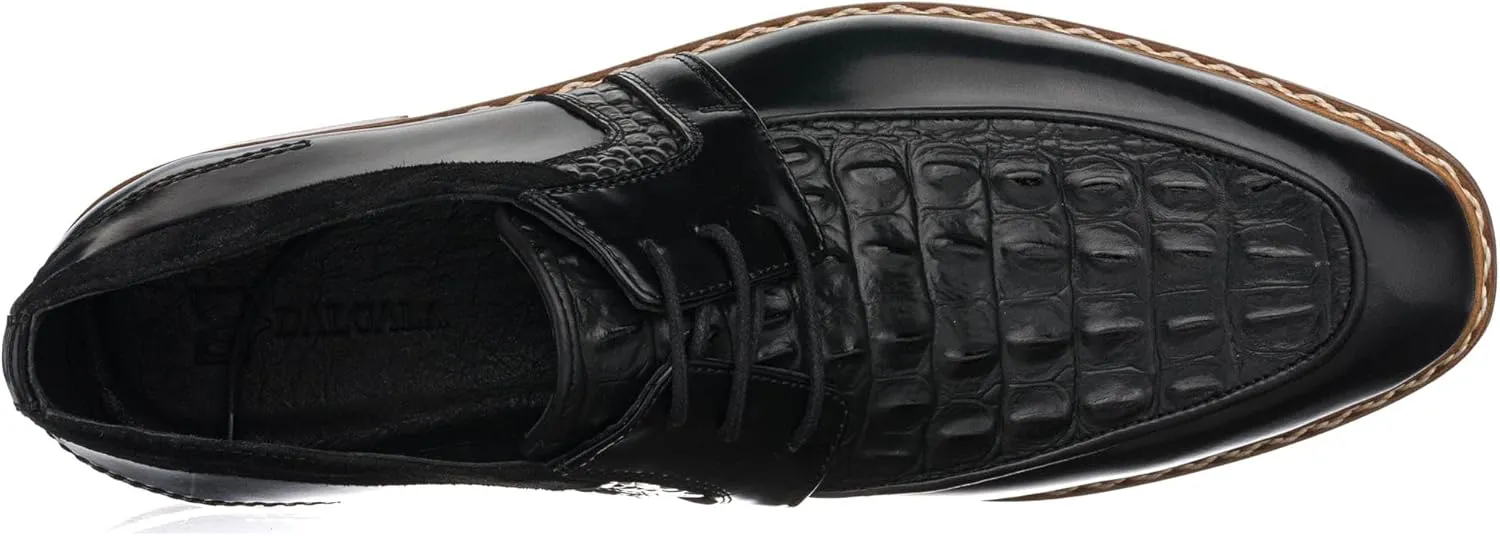 DALGALA Men's Black Leather Crocodile Print Handcrafted Oxford Shoes Lace up Shoes Mens Derby Shoes Formal Dress Shoes