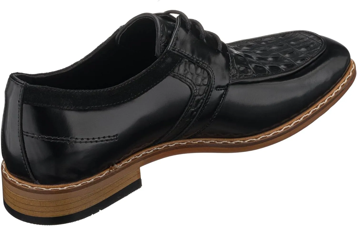 DALGALA Men's Black Leather Crocodile Print Handcrafted Oxford Shoes Lace up Shoes Mens Derby Shoes Formal Dress Shoes