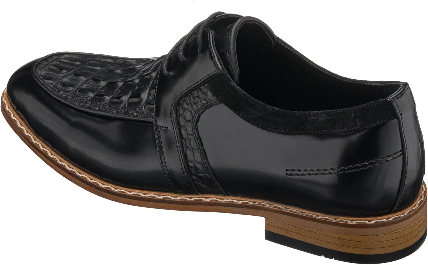 DALGALA Men's Black Leather Crocodile Print Handcrafted Oxford Shoes Lace up Shoes Mens Derby Shoes Formal Dress Shoes