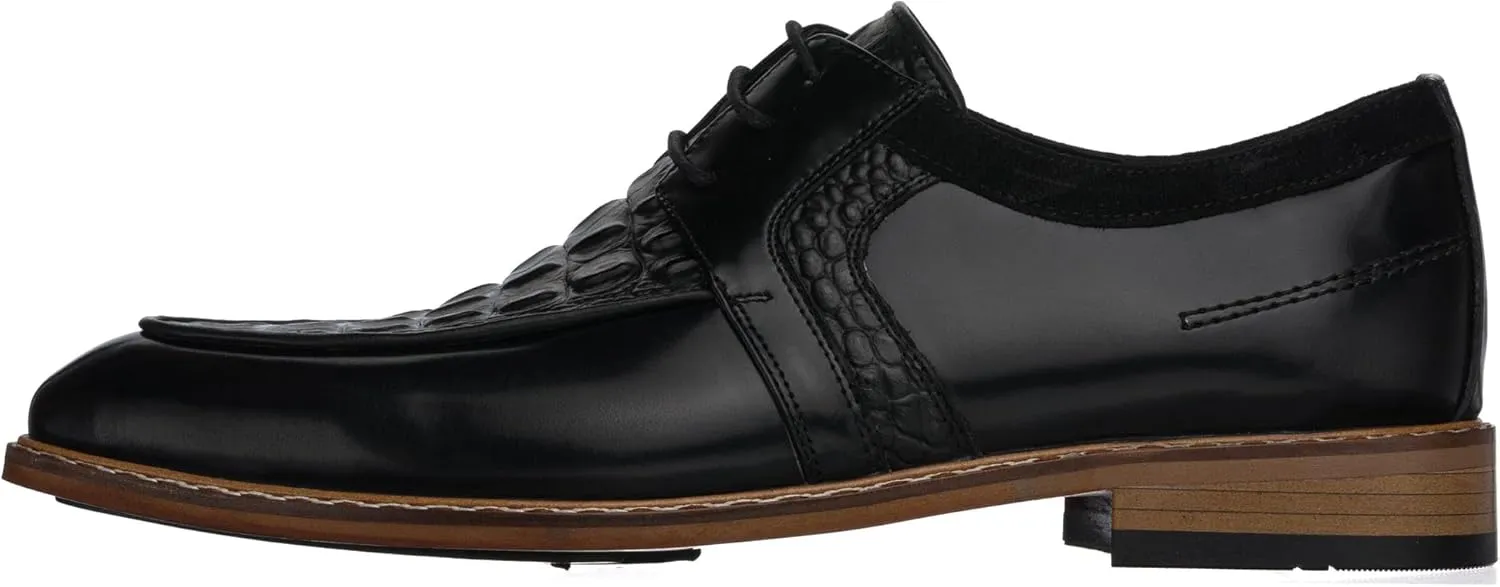 DALGALA Men's Black Leather Crocodile Print Handcrafted Oxford Shoes Lace up Shoes Mens Derby Shoes Formal Dress Shoes