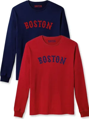 Daxton Retro Boston Arch Font Long Sleeves T Shirt Soft Medium Weight Cotton, 2Pk Navy Red Red Navy, 2XL