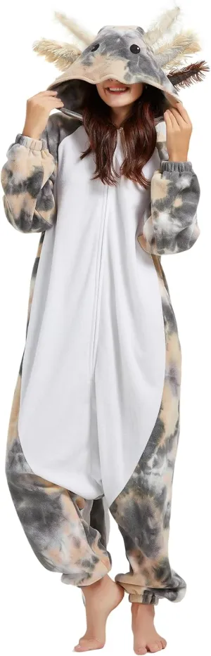 DELEY Unisex Axolotl Costume Adult Onesie, One Piece Pajamas, Halloween Cosplay Costumes Homewear Jumpsuit,Animal Onesie