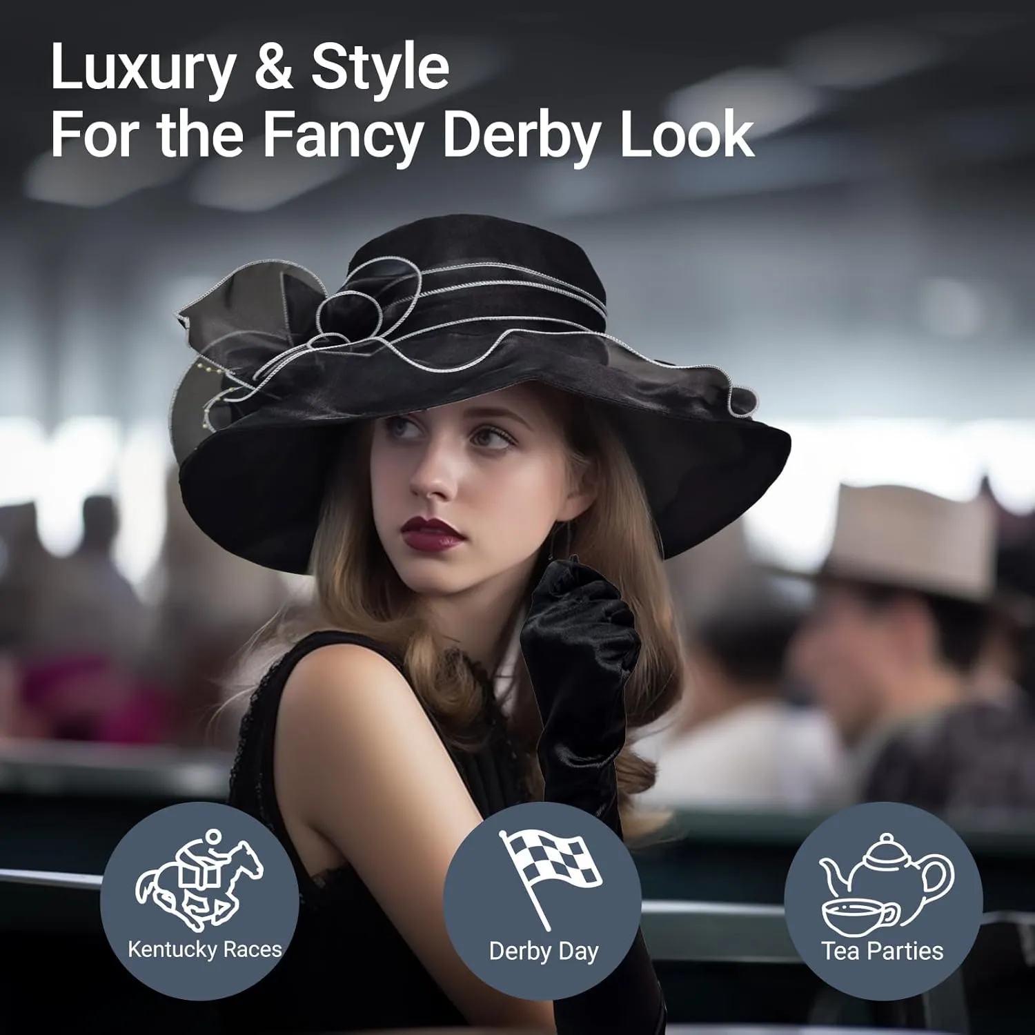 Derby Fascinator Hats for Women, Wide Brim Tea Party Organza Sun Hats for Wedding & Cocktail Party