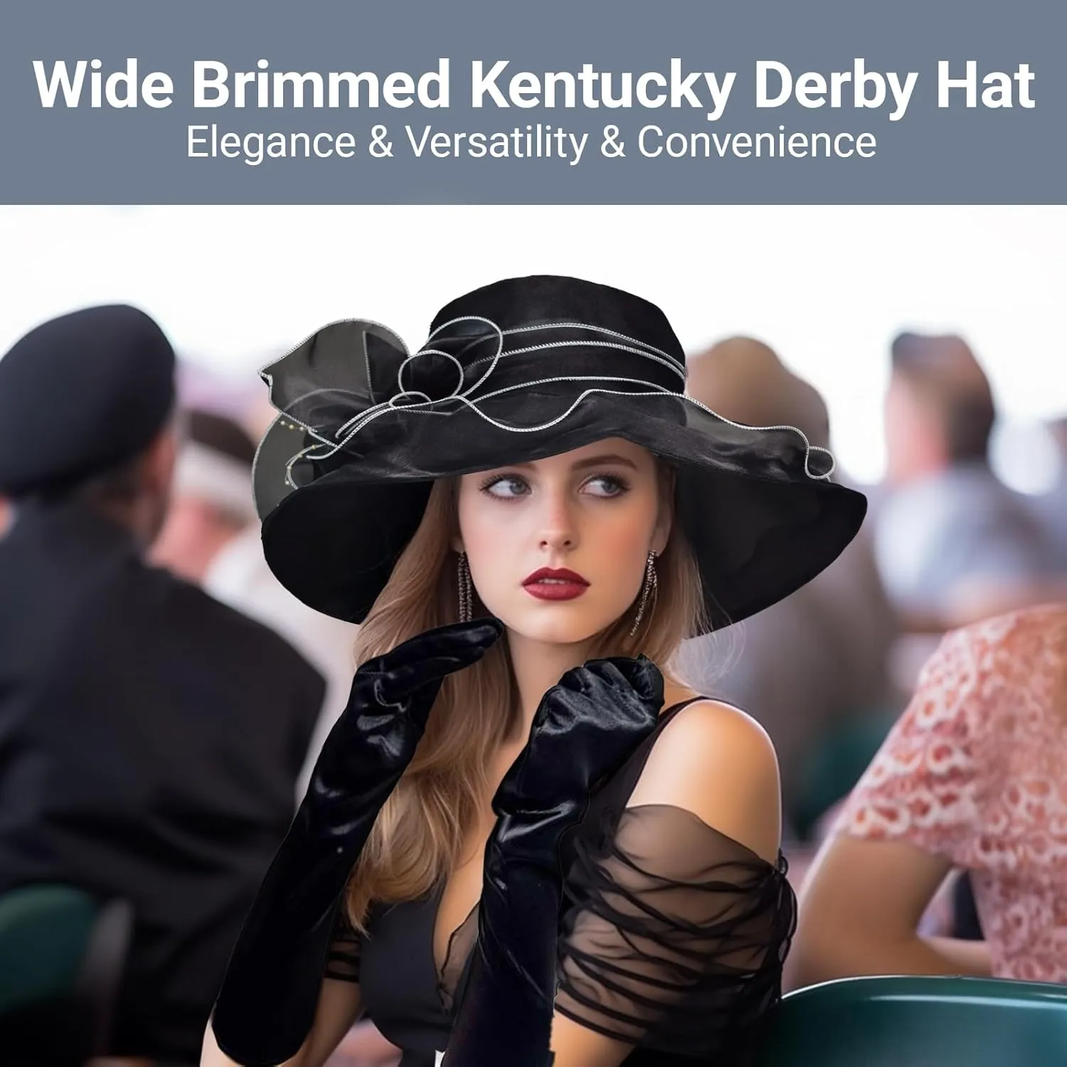 Derby Fascinator Hats for Women, Wide Brim Tea Party Organza Sun Hats for Wedding & Cocktail Party