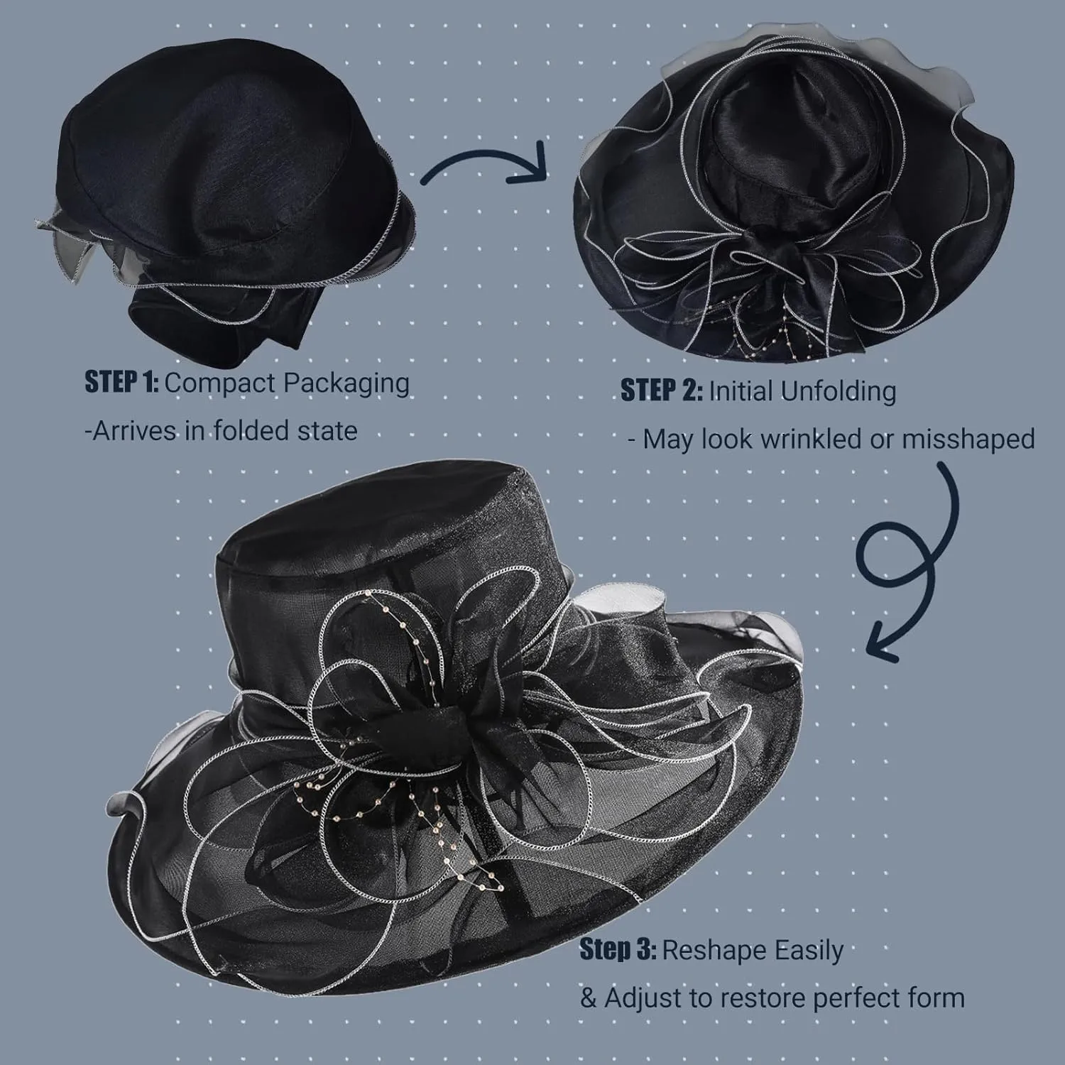 Derby Fascinator Hats for Women, Wide Brim Tea Party Organza Sun Hats for Wedding & Cocktail Party