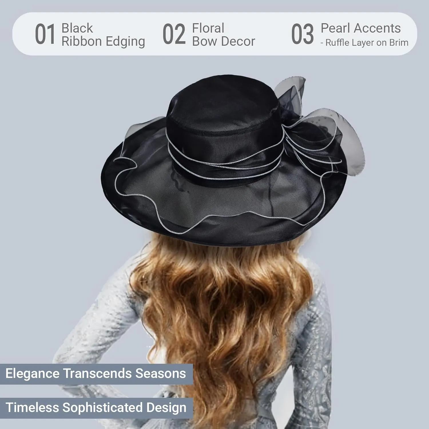 Derby Fascinator Hats for Women, Wide Brim Tea Party Organza Sun Hats for Wedding & Cocktail Party