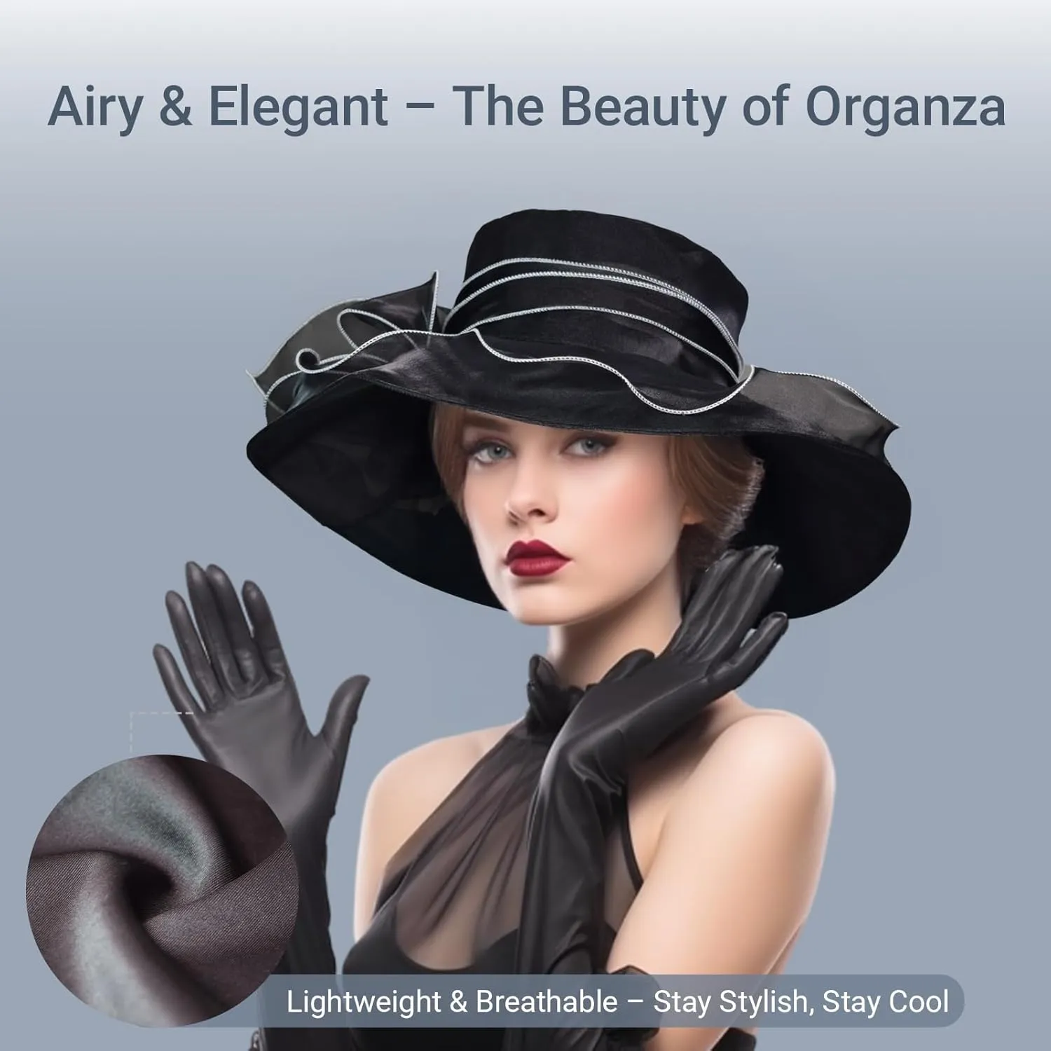 Derby Fascinator Hats for Women, Wide Brim Tea Party Organza Sun Hats for Wedding & Cocktail Party