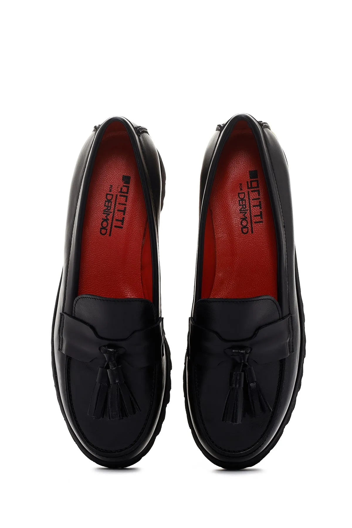 Derimod Gritti Kadın Siyah Deri Maskülen Loafer