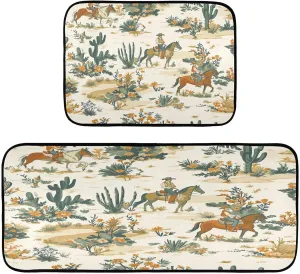 Desert Horseback Riding Kitchen Mats 2 PCS,Non Slip Kitchen Rugs Anti-Fatigue Comfort Standing Mat for Kitchen Floor,Home, Office, Sink, Laundry