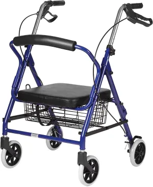 DMI Ultra Lightweight Folding Aluminum Hemi Rollator with Padded Seat, Basket and Adjustable Handle Height, Mobility Walker, Easily Folds, 300 pound Weight Capacity, Royal Blue