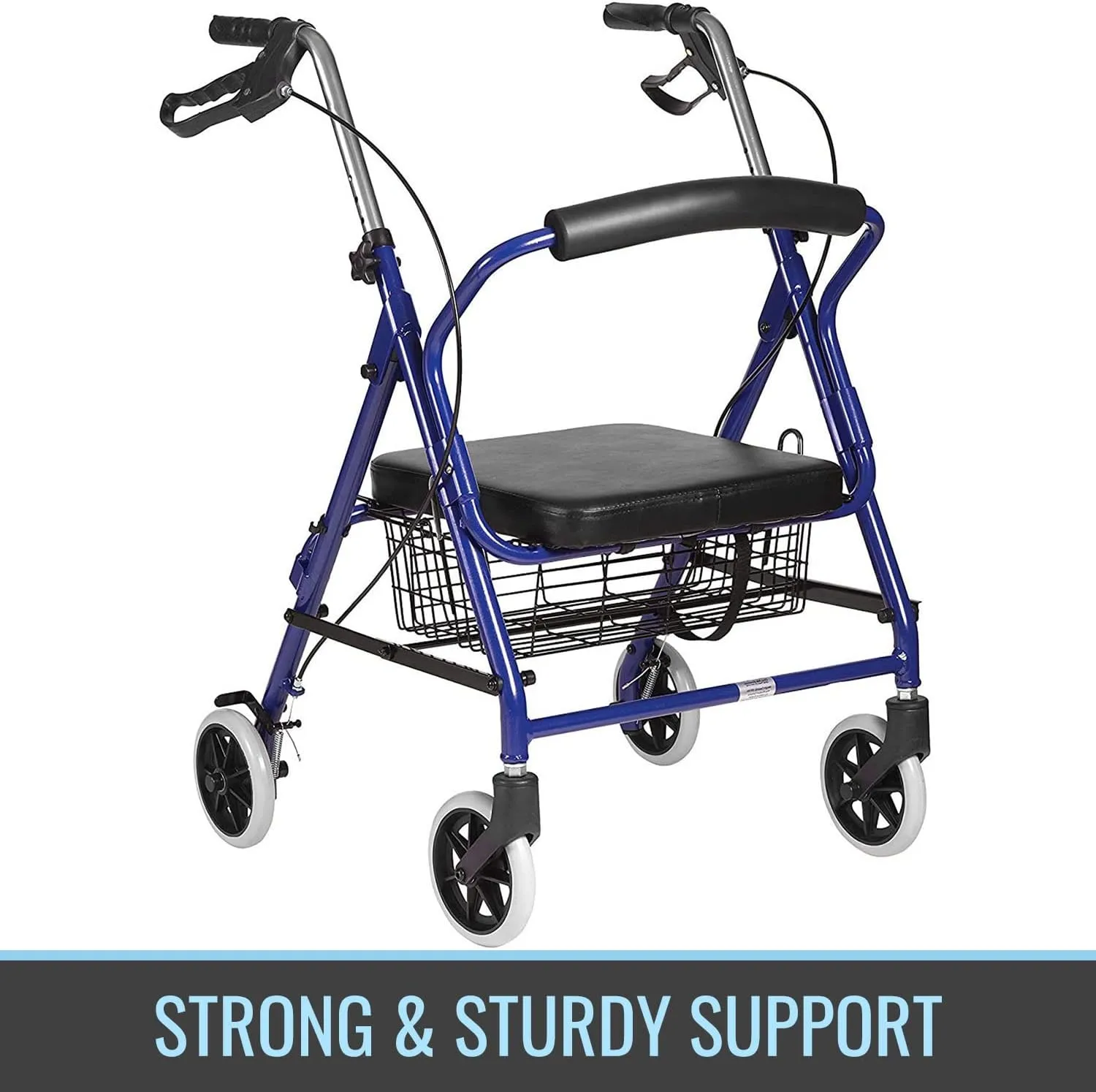 DMI Ultra Lightweight Folding Aluminum Hemi Rollator with Padded Seat, Basket and Adjustable Handle Height, Mobility Walker, Easily Folds, 300 pound Weight Capacity, Royal Blue