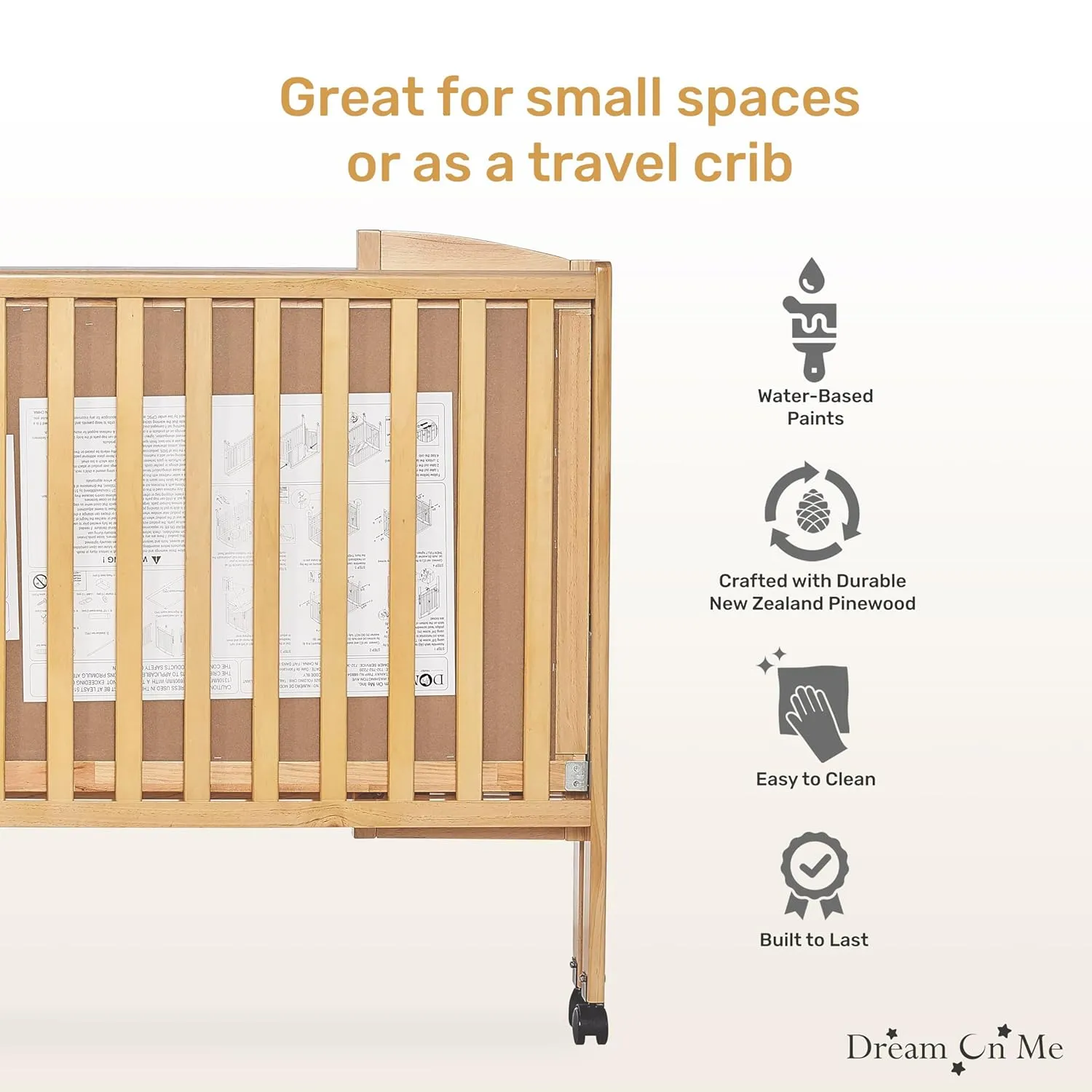 Dream On Me, Full Size 2-in-1 Folding Stationary Side Crib, Natural